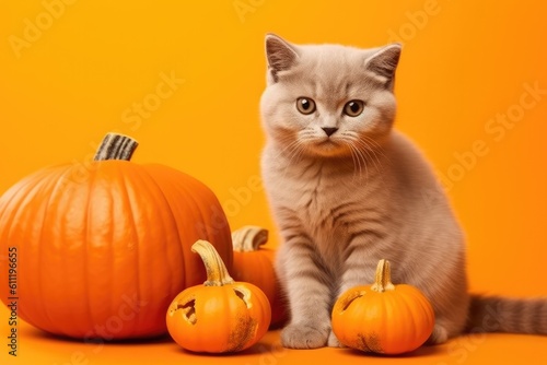 animal cat and dog , autumn and halloween season with generative ai