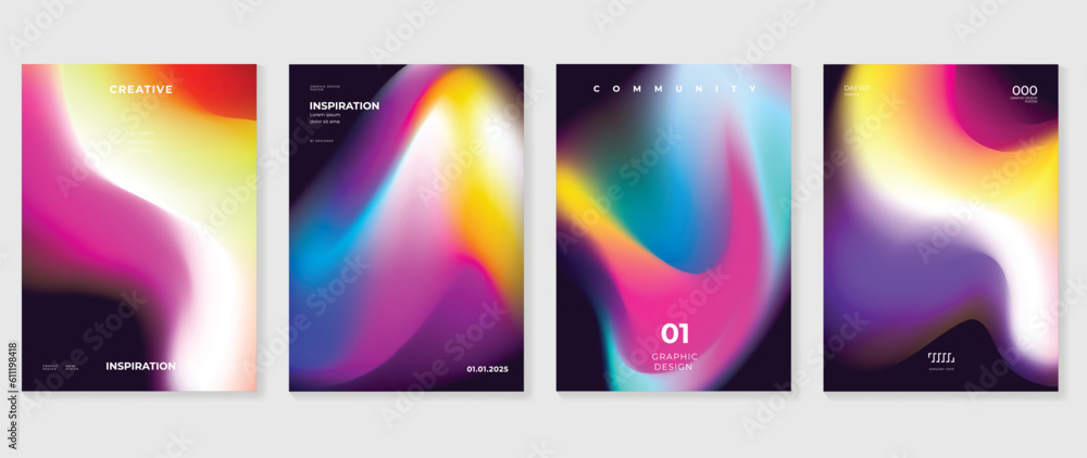 Gradient banner design background. Abstract gradient graphic with vibrant liquid gradient mesh. Futuristic business cards collection illustration for flyer, brochure, invitation, social media. Gradient banner design background. Abstract gradient graphic with vibrant liquid gradient mesh. Futuristic business cards collection illustration for flyer, brochure, invitation, social media.