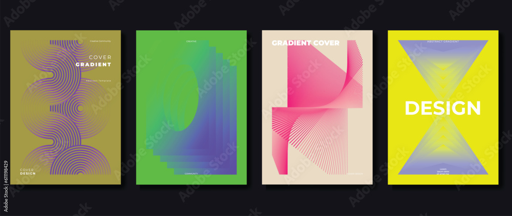 Retro banner design background. Abstract gradient graphic with colorful geometric shapes, pattern. Aesthetic business cards collection illustration for flyer, brochure, invitation, media, poster.