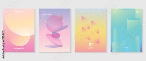 Gradient banner design background. Abstract gradient graphic with pastel, 3d, geometric shape, prism. Futuristic business cards collection illustration for flyer, brochure, invitation, social media.