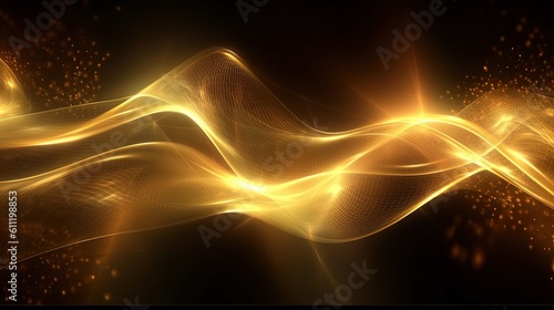 1157. Shining Golden Streams Digital Wave Background. Generative AI