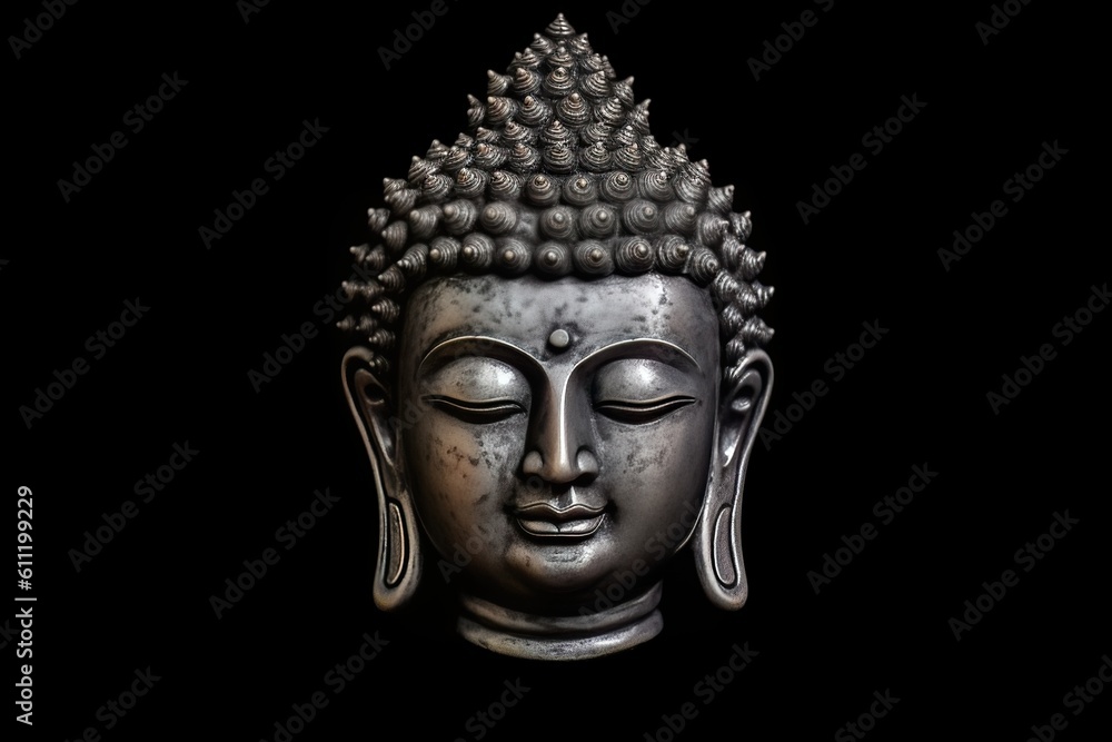 Buddha statue meditating on black background. Soft focus. Close-up,Generative AI