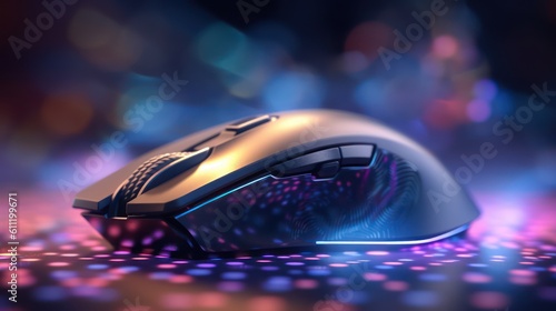 Cyber security concept. Transparent computer mouse on a blurred background. AI generated 3d image 