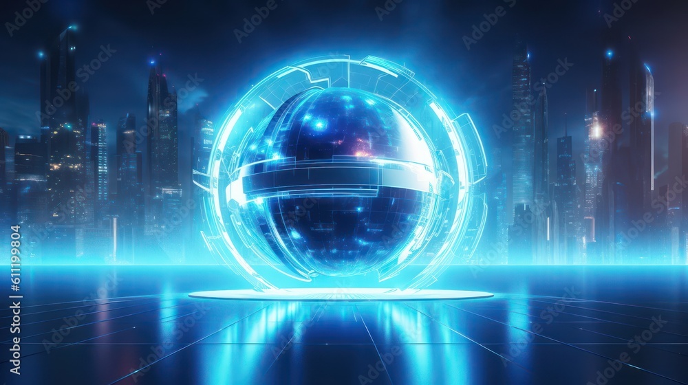 AI generating picture of a glowing transparent sphere with the abstract futuristic digital technology background. AI generating picture of a glowing transparent sphere with the abstract futuristic digital technology background.