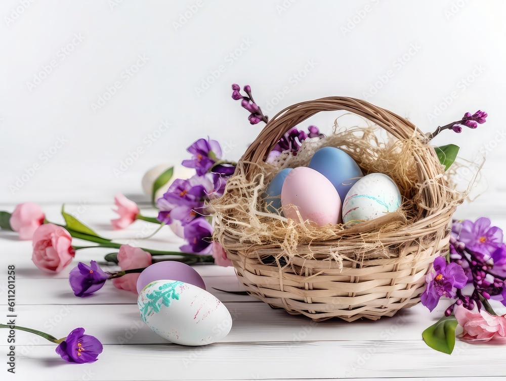 Easter eggs basket, beautiful bunny Easter eggs basket, beautiful bunny