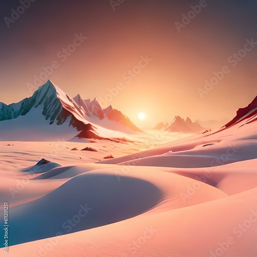 sunset on the icy mountains. Generative ai