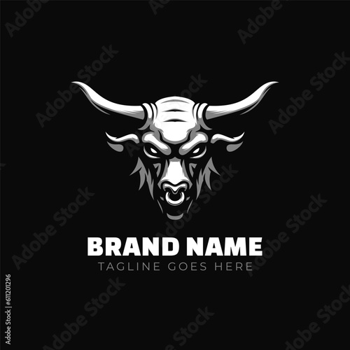 Professional logo of white bull head with long horn isolated on black background