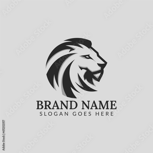 Lion head mascot logo icon badge. Premium king of forest animal sign. Vector illustration.