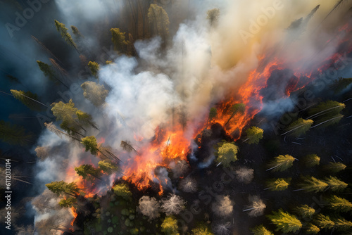 Wallpaper Mural fire in the forest aerial shot, Generative AI Torontodigital.ca