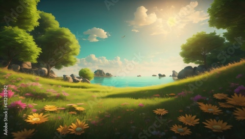 summer background illustration. copy space.  generative Ai  © gusion