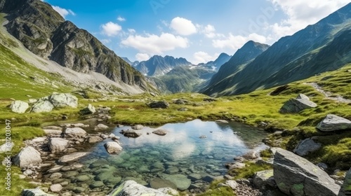 Panoramic view of a mountain lake in the Tatra Mountains © lordrul