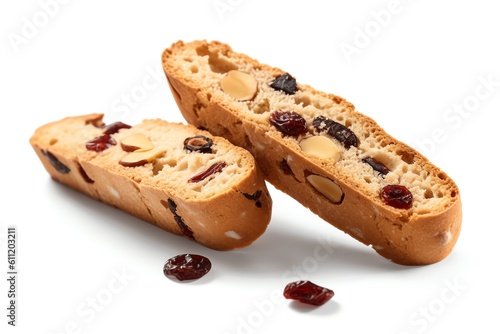 A crisp biscotti with bits of dried cherry. generative AI photo