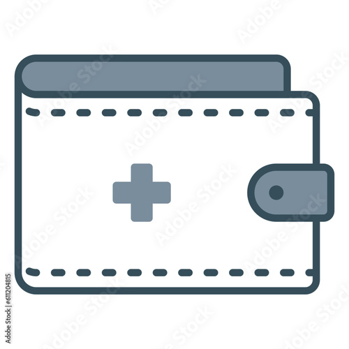 Medical expenses icon for health care in hospital represented by wallet and plus sign