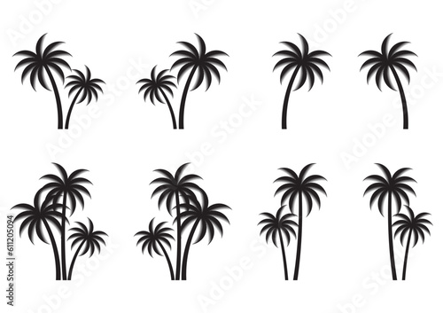 Coconut Tree or Palm Tree Silhouette. Vector Illustration Isolated on White Background.