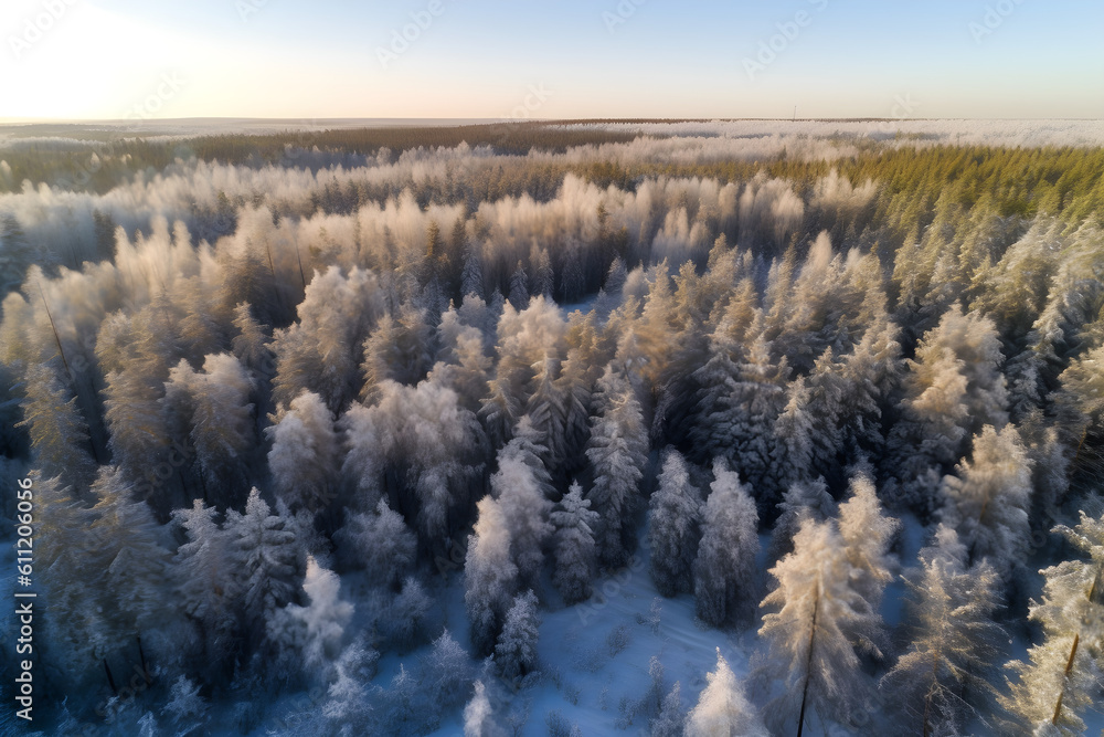 snow covered trees aerial shot, Generative AI snow covered trees aerial shot, Generative AI