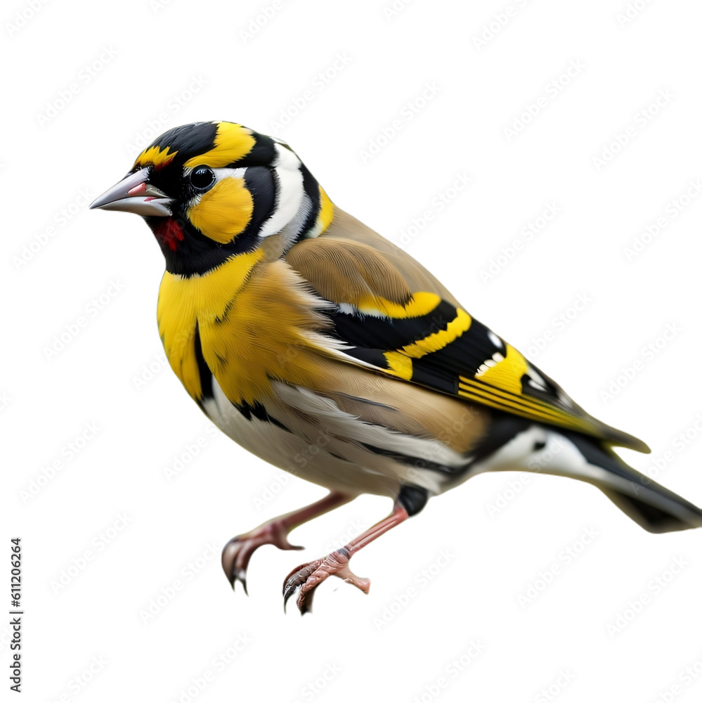 Fototapeta premium A Beautiful Goldfinch, Common European Bird, isolated, transparent background, no background. PNG. Generative AI.