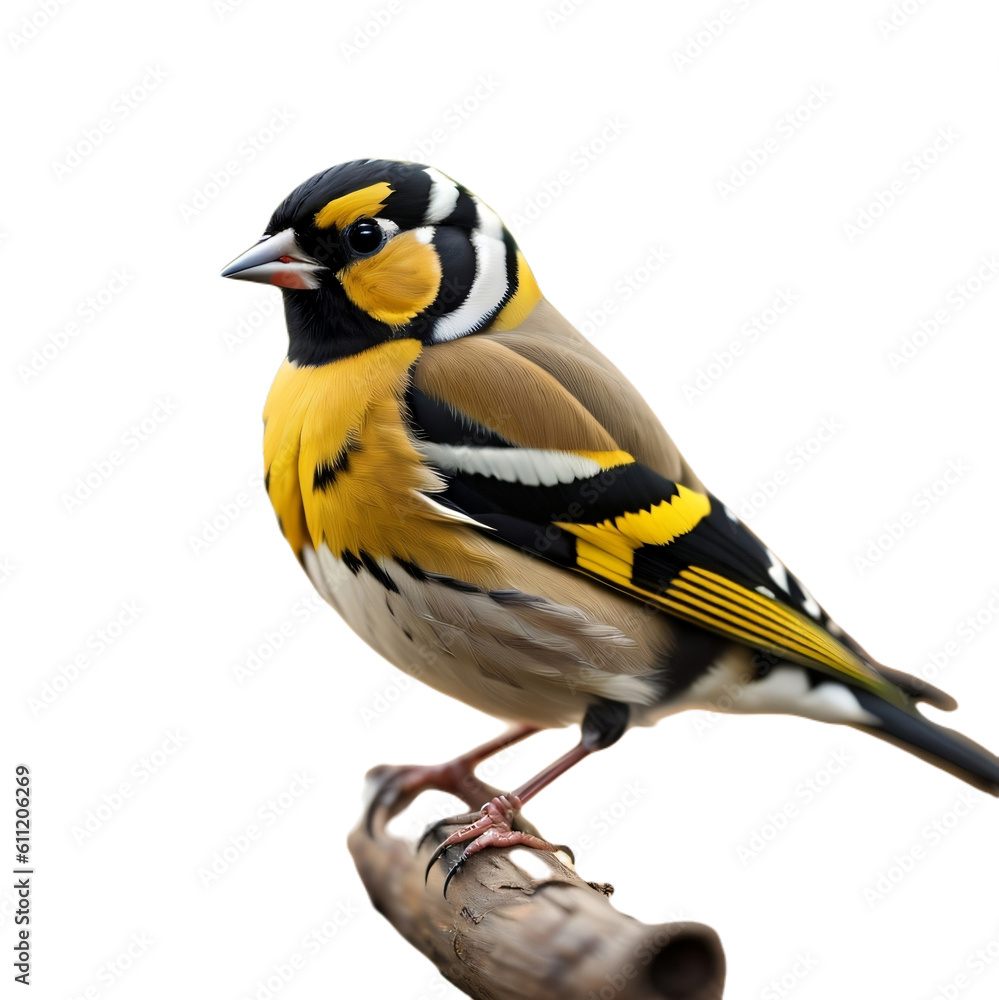 Fototapeta premium A Beautiful Goldfinch, Common European Bird, isolated, transparent background, no background. PNG. Generative AI.