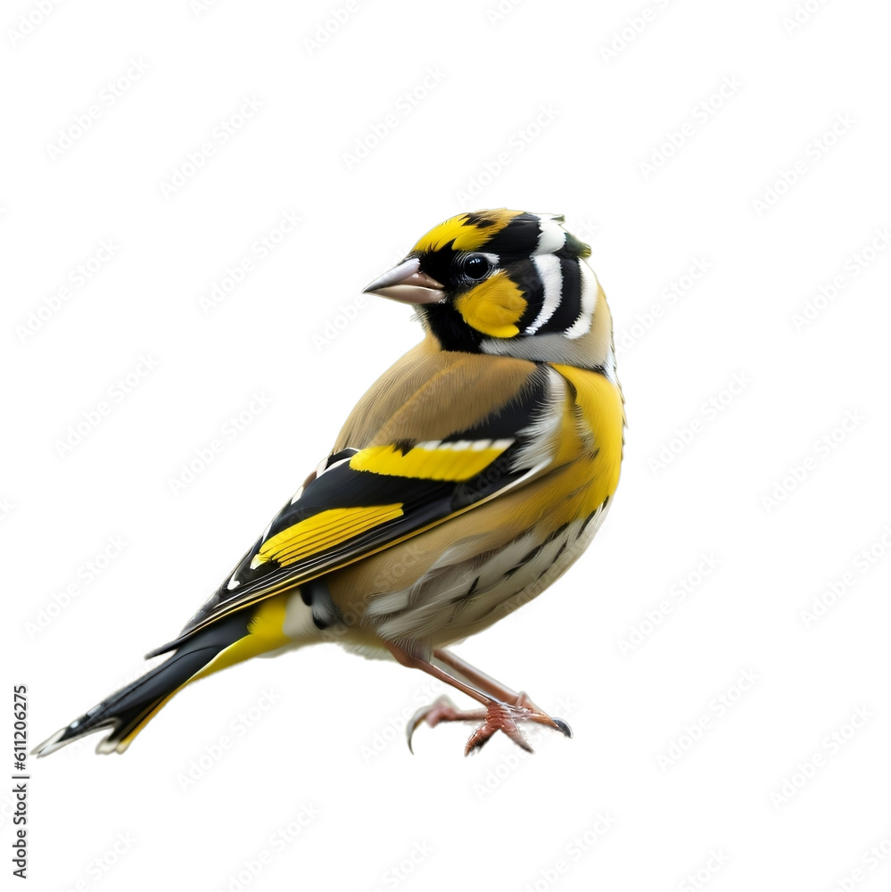 A Beautiful Goldfinch, Common European Bird, isolated, transparent background, no background. PNG. Generative AI. A Beautiful Goldfinch, Common European Bird, isolated, transparent background, no background. PNG. Generative AI.