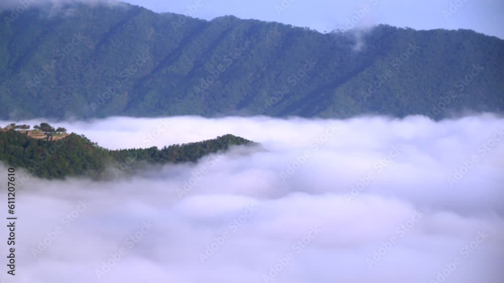Right to left pan shot of Takeda ruined castle (Takedajō-seki a.k.a. Right to left pan shot of Takeda ruined castle (Takedajō-seki a.k.a.