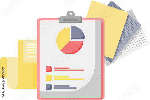 clipboard and pie chart images. company financial records. list of company financial statements