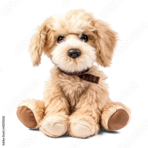 Stuffed dog toy isolated on transparent background. Fluffy soft puppy toy Generative AI 