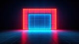 Empty space with neon spotlights shine wall in dark light stage like room, idea for background, backdrop, pink blue lights