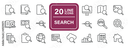 Search thin line icons. Editable stroke. For website marketing design, logo, app, template, ui, etc. Vector illustration.