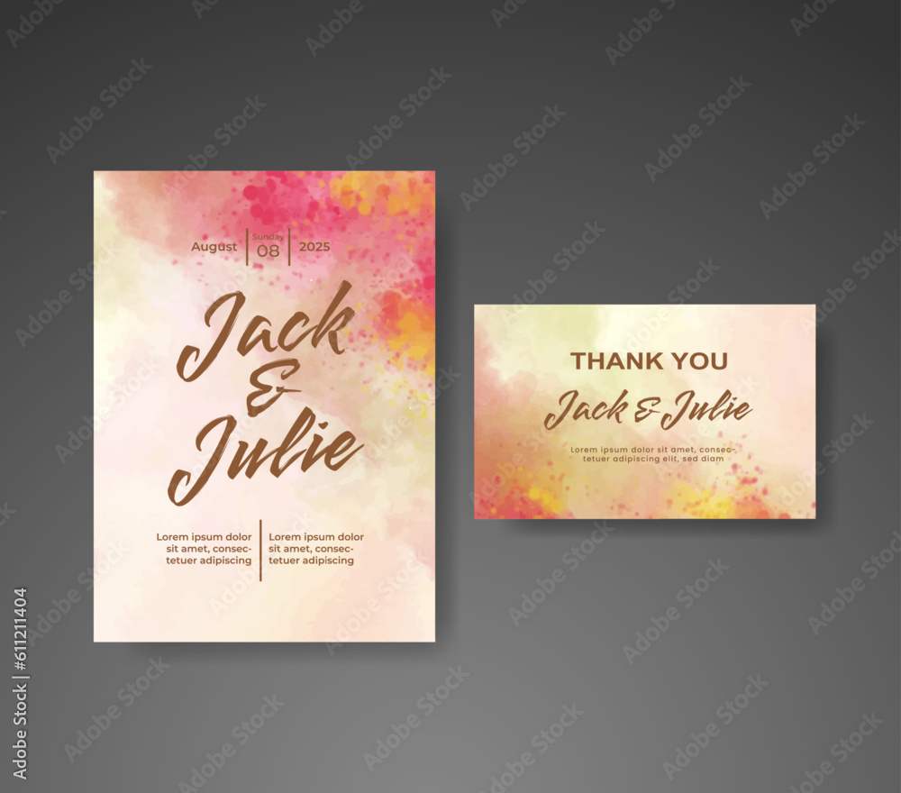 Wedding invitation with abstract watercolor background