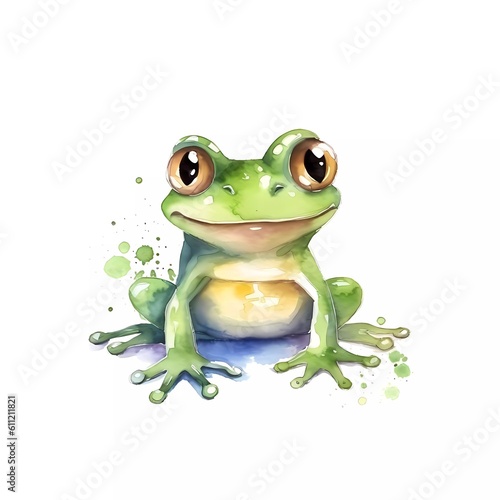 Watercolor Frog. Generative AI.