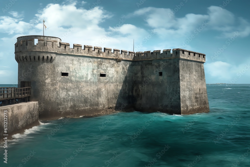 Zanzibar fortress standing majestically against the water. generative AI
