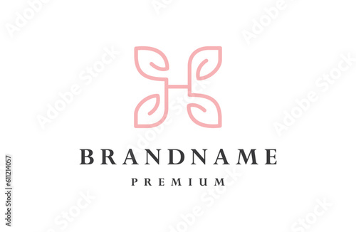 Illustration initial H shaped like four leaves or flowers logo design