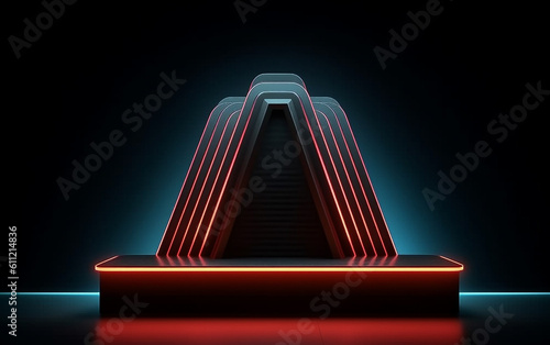 3D futuristic podium with dark background, created with Generative Ai technology