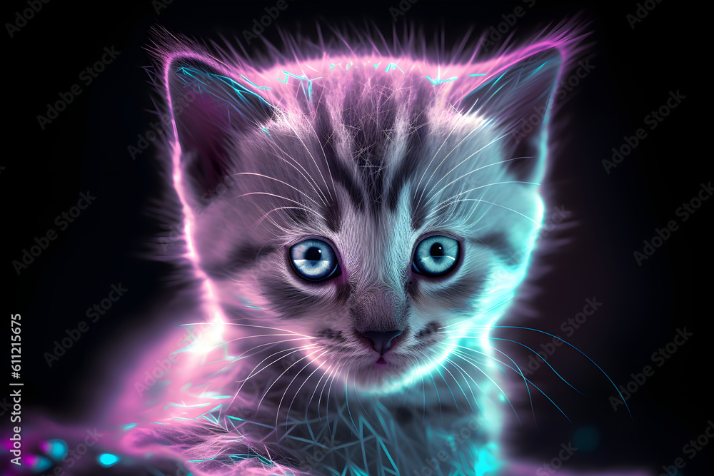 neon psychedelic kitten, Generative AI neon psychedelic kitten, Generative AI