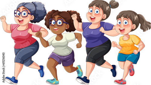 Diverse Chubby Runners Exercising Together
