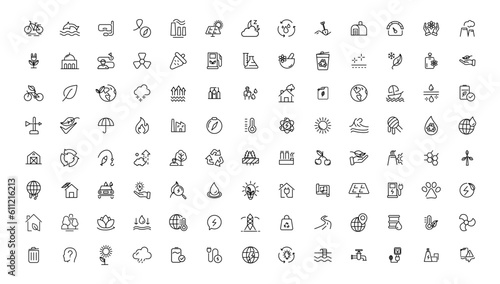 Environment and nature linear icons collection.simple outline icons collection, Pixel Perfect icons, Simple vector illustration