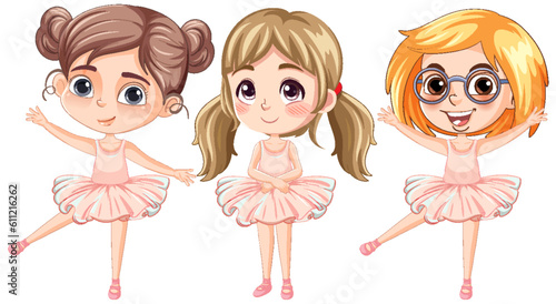 Set of cute ballet dancer cartoon character