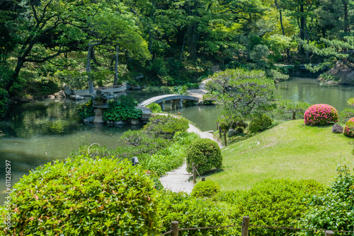 Peaceful landscape of Shukkeien Gardens in Hiroshima.