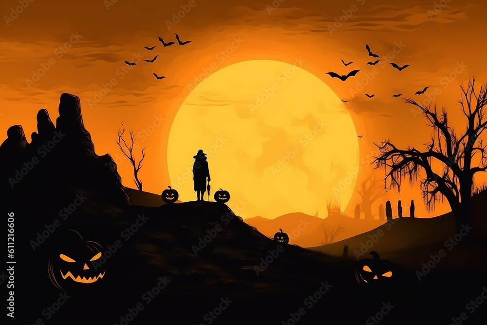 Naklejka premium Halloween concept Humans with scary castle Generative AI