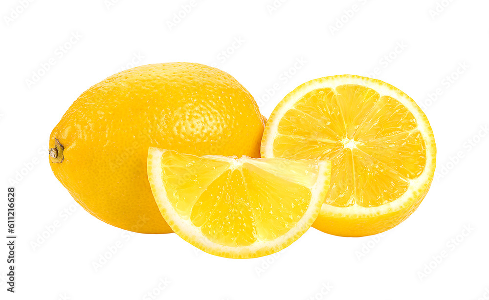 Lemon and cut half slice isolated on transparent png