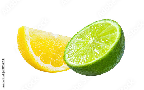 Slice of lemon and lime fruit isolated on transparent png