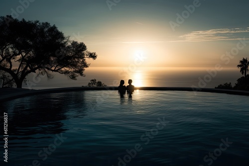 Person in an Infinity Pool at Sunset © Naren