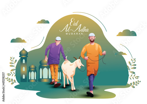 eid al adha mubarak Arabic man with goat. abstract vector illustration design