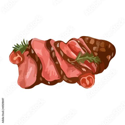 Beef steak on white background. Hand drawn watercolor vector illustration