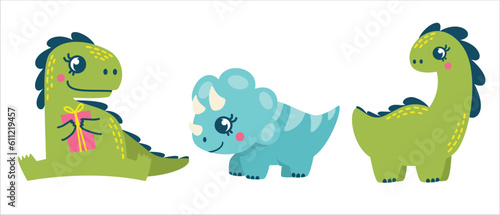 Vector set of different dinosaurs. Cute childish illustration. Collection of monsters. Prints for baby clothes