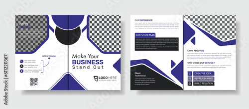 Purple bi-fold business brochure layout design. minimal creative business brochure design. Trendy flat geometric design 