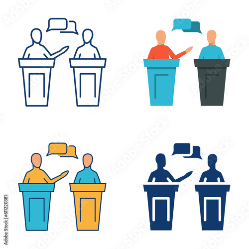 Political debate icon set in flat and line style