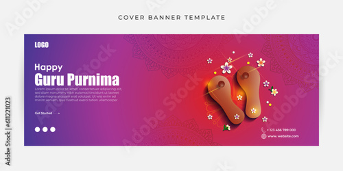 Vector illustration of Happy Guru Purnima Facebook cover banner mockup Template