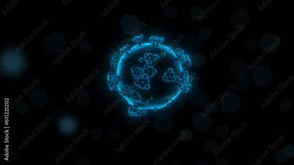 Holographic Glowing SARS-CoV-2 COVID-19 Virus Approaching Camera Holographic Glowing SARS-CoV-2 COVID-19 Virus Approaching Camera