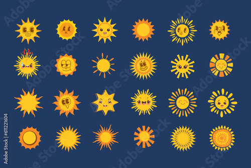 Collection of pictograms in the form of a shining sun