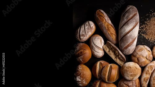 Set of fresh breads. Illustration AI Generative..